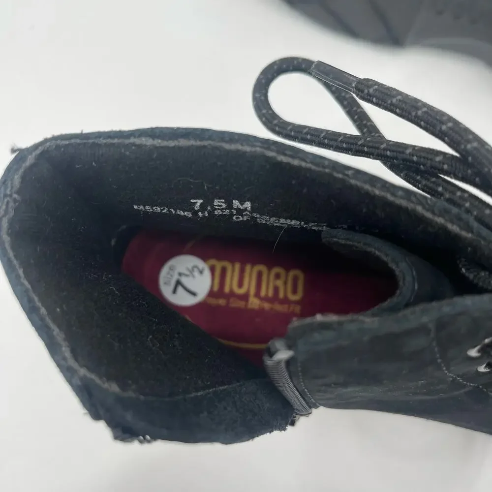 Munro Buckley Boots Size 7.5 Black Nubuck Leather Lace Up Zipper Buckle NWOT